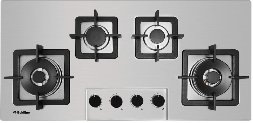 Goldline 90cm Stainless Steel Narrow Gas Cooktop SAB4 Series With 4 Burners